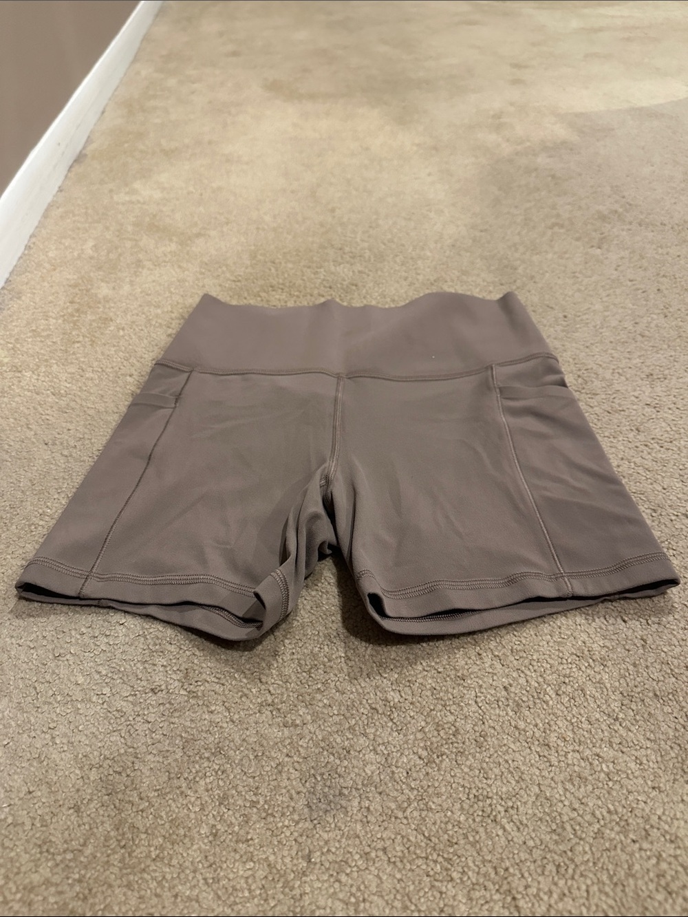 Athleta High-Waist Bike Shorts in Taupe Gray​
